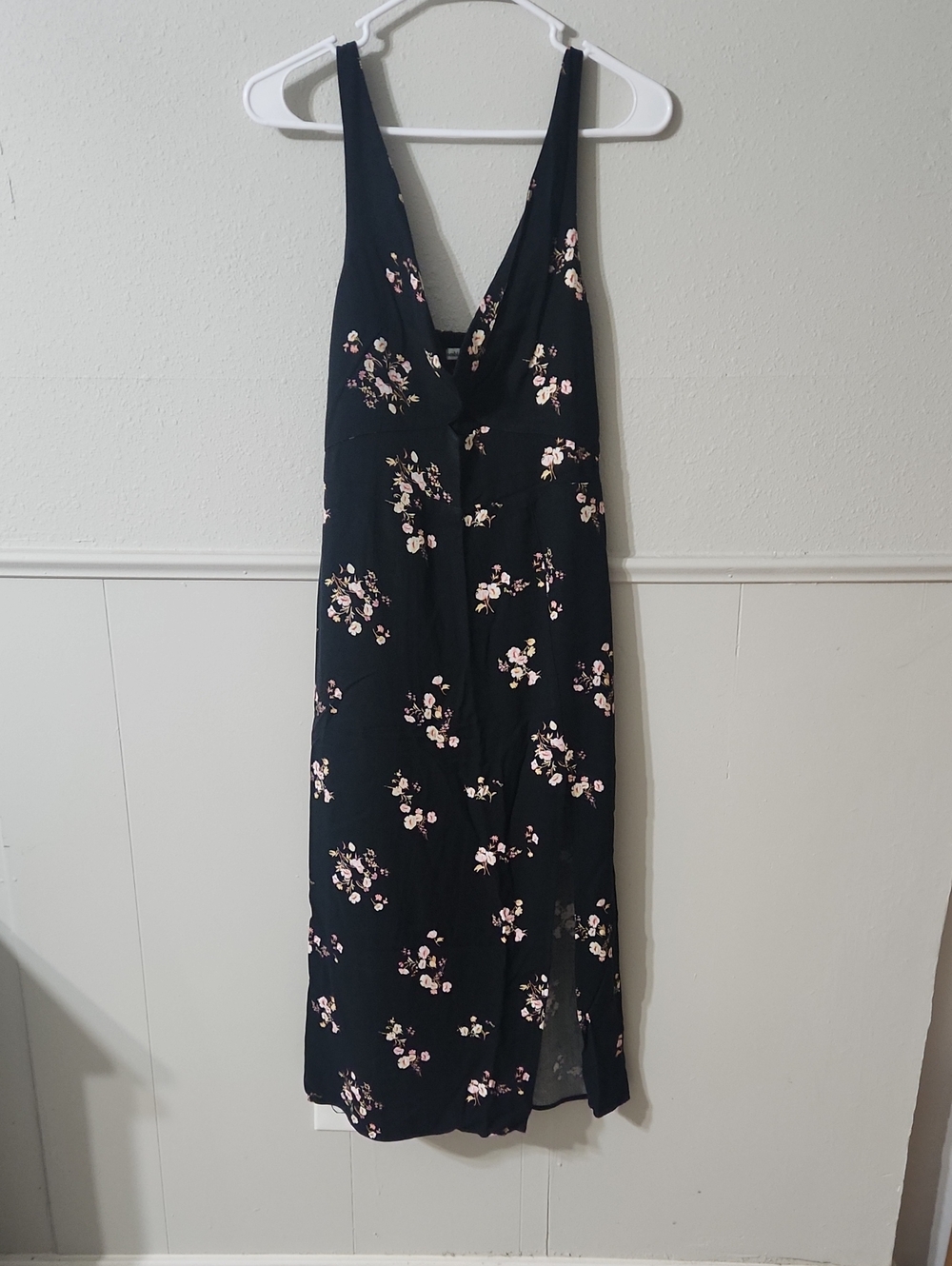 Abercrombie & Fitch Black Floral Midi Slip Dress with Side Slit